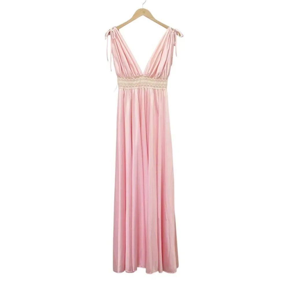 Vintage Ter-She Pink Nylon Lace Empire Maxi Nightgown 1680 Small 1970s NWT NEW - Picture 2 of 12